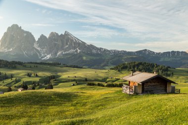 Lankoffel dağ silsilesi. Seiser Alm, Dolomites, İtalya'dan görünüm