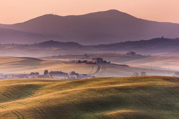 De manhã cedo no campo, San Quirico d Orcia, Toscana, Itália — Fotografia de Stock