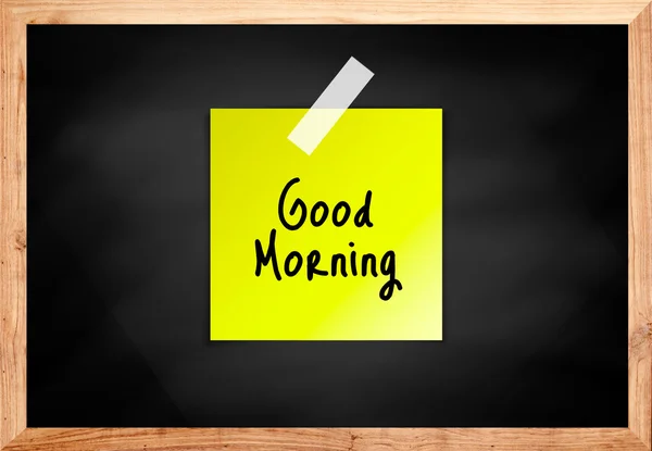 Good Morning on wood blackboard in black color — Stock Photo, Image