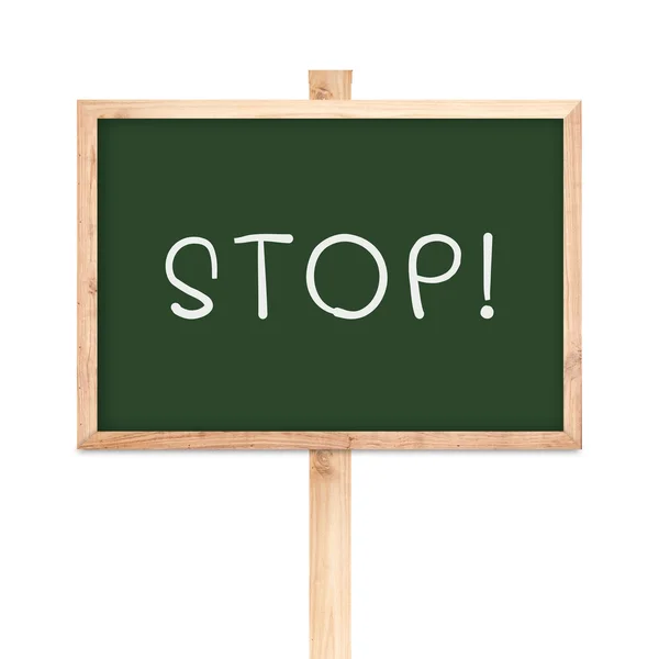 Stop on blackboard wood label isolated on white background — Stock Photo, Image