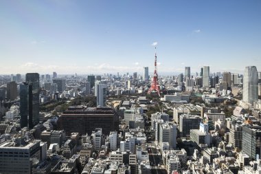 Tokyo, Japonya - 19 Şubat 2015 - city Tokyo, Tokyo kule Kanto bölgesi ve Tokyo ili, Japonya'nın ilk büyük metropol olduğunu. Şehir Merkezi Tokyo ile birçok gökdelenler çok modern..