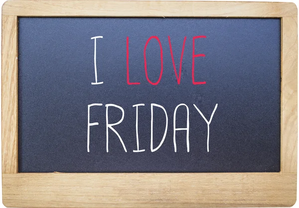 I love Friday on Blank blackboard isolated on white background. — Stock Photo, Image
