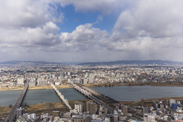 Osaka topview with cloud on daylight.