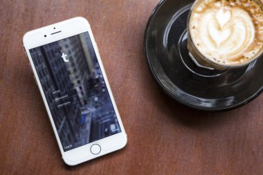 CHIANG MAI, THAILAND - APRIL 22, 2015: Tumblr micro-blogging service that allows users to post text messages on Apple iphone 6, images, videos, links, quotes and audio to their tumblelog.