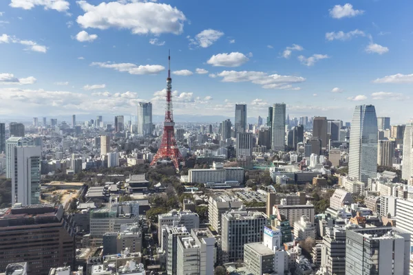TOKYO, JAPÃO - 19 DE FEVEREIRO DE 2015 - A torre de Tóquio na região de Kanto e a prefeitura de Tóquio, é a primeira maior área metropolitana do Japão. O centro de Tóquio é muito moderno, com muitos arranha-céus . — Fotografia de Stock