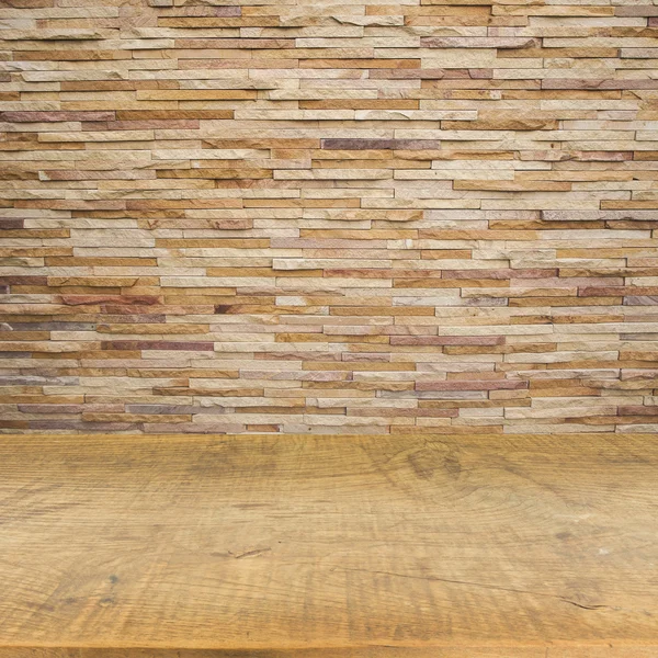 Brick wall and wood floor texture background — Stockfoto