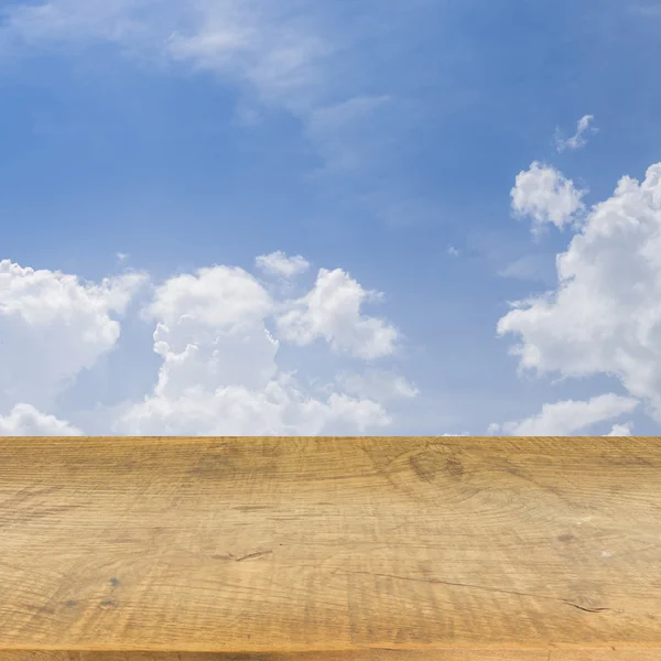 Sky outdoor with wood floor texture background — Stock Photo, Image