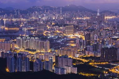 Fei STK shan (Kowloon tepe) Hong Kong cityscape manzarası.