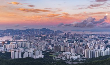 Fei STK shan (Kowloon tepe) Hong Kong cityscape manzarası.