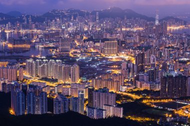Fei STK shan (Kowloon tepe) Hong Kong cityscape manzarası.