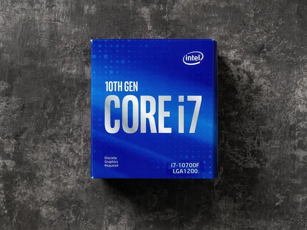 Varna Bulgaria January 2021 Intel Core 10700F Processor Blue Box — Stock Photo, Image