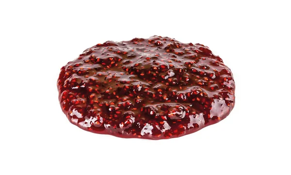 甜甜的覆盆子果酱的圆点 白色背景隔离 传统的自制红莓果冻 果酱或糖果作为甜糕点和三明治的配料 — 图库照片