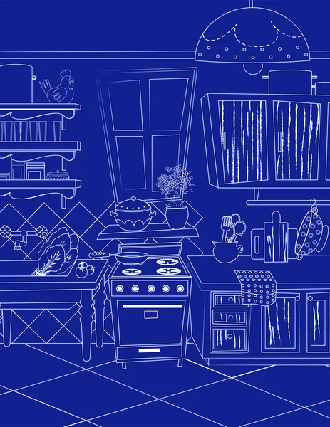 Azul cozinha vintage fundo — Vetor de Stock