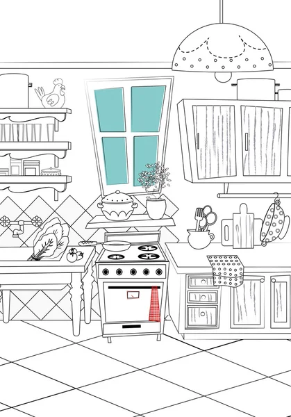 Cozinha desenho animado estilo fundo — Vetor de Stock