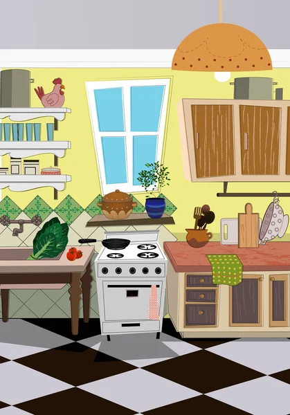 Kitchen cartoon style background Stock Illustration