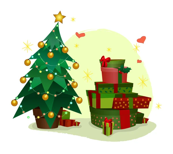 Árbol de Navidad y regalos Vector De Stock