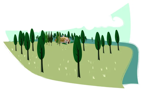 บ้านบนทุ่งหญ้า — ภาพเวกเตอร์สต็อก