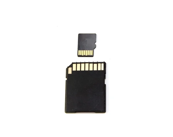 Micro sd tarjeta y adaptador aislado sobre un fondo blanco — Foto de Stock
