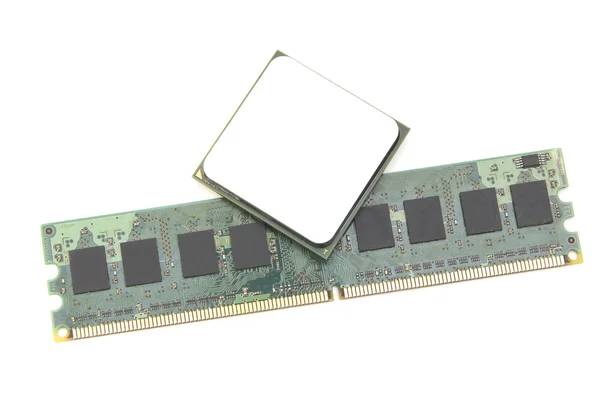 Dator Cpu och Ram-modul isolerat på vit bakgrund — Stockfoto