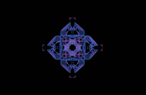 Siyah üzerine soyut fraktal mavi simetrik figür — Stok fotoğraf