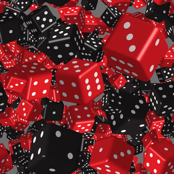 Red Black Dice Seamless Pattern, 3D Illustration — Stock Vector