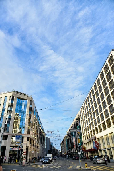 Centrum Genewy Pobliżu Głównego Przystanku Tramwajowego — Zdjęcie stockowe