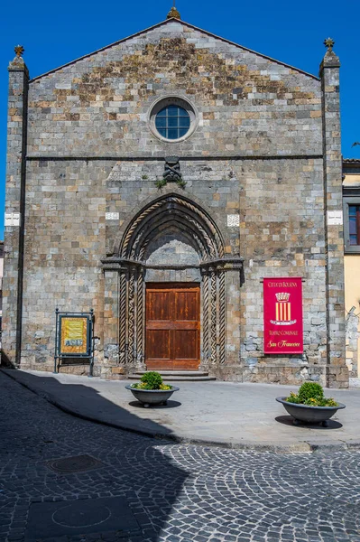 Façade Une Église Pierre Dans Vieille Ville Bolsena Ancien Village — Photo