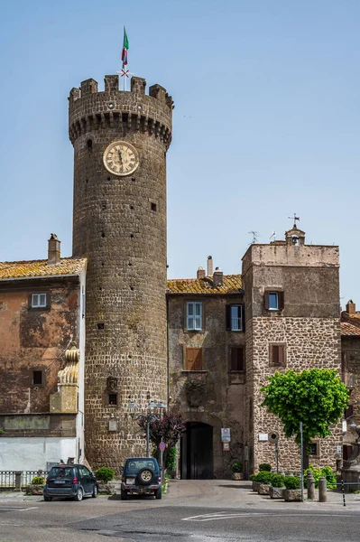 Torre Del Reloj Puerta Entrando Casco Antiguo Bagnaia Tuscia —  Fotos de Stock