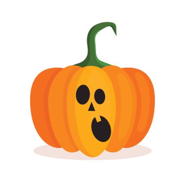 Cadılar Bayramı için korkunç suratlı turuncu balkabağı feneri. Şenlik dekorasyonu. Beyaz arkaplanda karikatür izole vektör çizimi