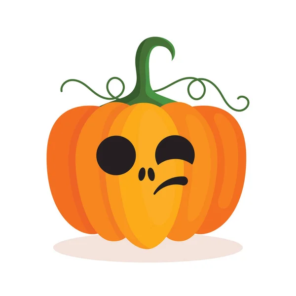 Orangefarbene Kürbislaterne mit einem gruseligen Gesicht zu Halloween. Festliche Dekoration. Karikatur isolierte Vektorillustration auf weißem Hintergrund — Stockvektor