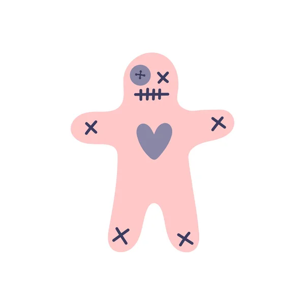 Pink voodoo doll on a white background. Magic, witchcraft., Harm, revenge, black magic. Hand drawn vector isolated single illustration. — Stock Vector