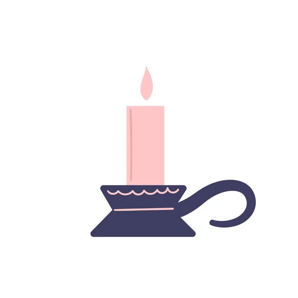 Niedliche rosa Kerze auf weißem Hintergrund. Magie, Hexerei, romantisches Date, Liebe, Feier. Von Hand gezeichneter Vektor isolierte Einzelillustration. — Stockvektor