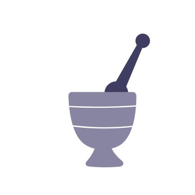 Beyaz arka planda büyücülük iksiri için şirin bir kase. Sihir için özellikler. El çizimi vektör izole tek çizim.