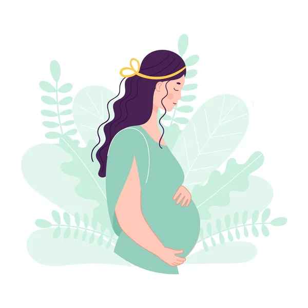 Mooie Schattige Zwangere Vrouw Concept Van Het Plannen Van Zwangerschap — Stockvector