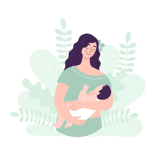 Hermosa Mujer Linda Con Bebé Mano Concepto Lactancia Materna Maternidad — Archivo Imágenes Vectoriales