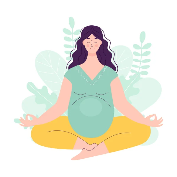 Belle Jeune Femme Enceinte Position Lotus Yoga Concept Sportif Pour — Image vectorielle