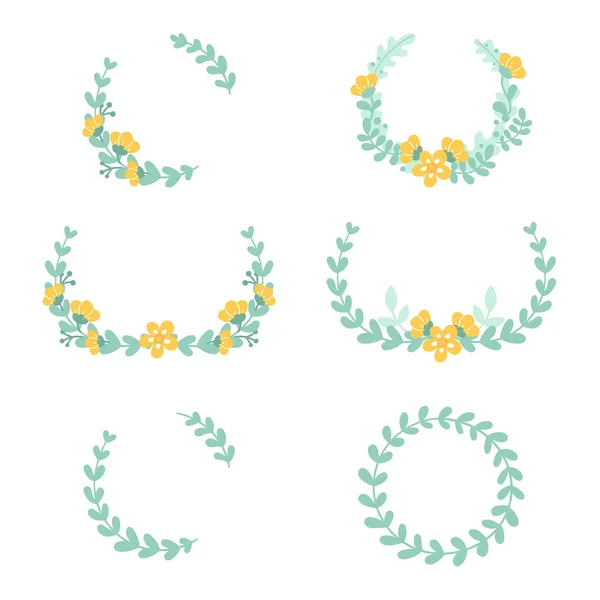 Set van Schattige delicate bloemen frames. Toorn met bloemen en bladeren. Decoratie voor huwelijksuitnodigingen en kaarten. Vector hand illustratie geïsoleerd op witte achtergrond — Stockvector