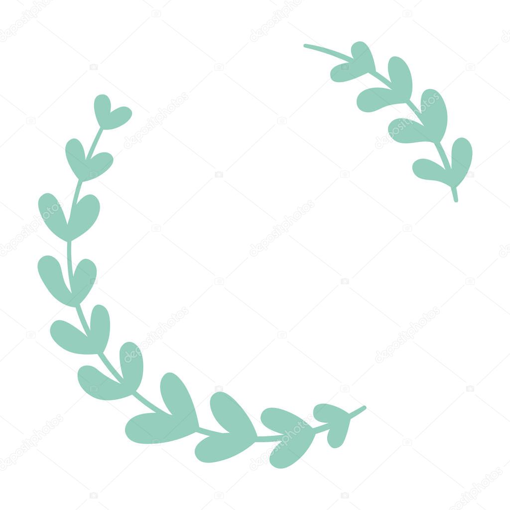 Cute delicate leaf frame. Wreath with leaves. Decoration for wedding invitations and cards. Vector hand illustration isolated on white background
