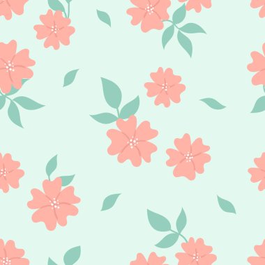 Mavi arka planda çiçekleri olan sevimli, hassas bir vektör deseni. Bebek eşyaları, kumaşlar, hatıra defteri, ambalaj, tekstil için arka plan.