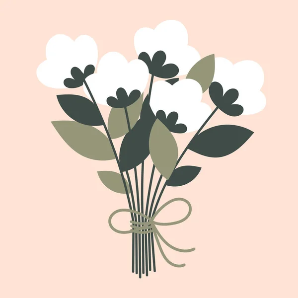 Schöner Frühlingsstrauß mit weißen Blumen für den Frauentag. Vektor-Illustration auf rosa Hintergrund. — Stockvektor