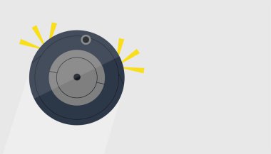 Robot elektrikli süpürge. Banner şablonu. Ev temizlik ekipmanları. Beyaz arkaplanda izole edilmiş düz biçimdeki vektör illüstrasyonu.