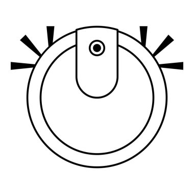 Robot elektrikli süpürge. Ev temizlik ekipmanları. Beyaz arkaplanda izole edilmiş taslak biçiminde vektör illüstrasyonu.