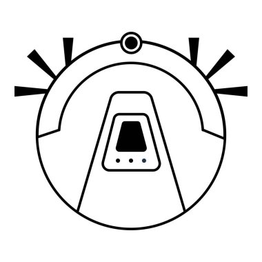 Robot elektrikli süpürge. Ev temizlik ekipmanları. Beyaz arkaplanda izole edilmiş taslak biçiminde vektör illüstrasyonu.