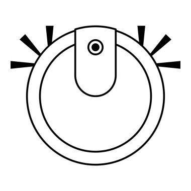 Robot elektrikli süpürge. Ev temizlik ekipmanları. Beyaz arkaplanda izole edilmiş taslak biçiminde vektör illüstrasyonu.