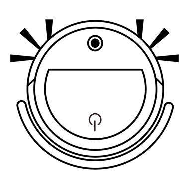 Robot elektrikli süpürge. Ev temizlik ekipmanları. Beyaz arkaplanda izole edilmiş taslak biçiminde vektör illüstrasyonu.