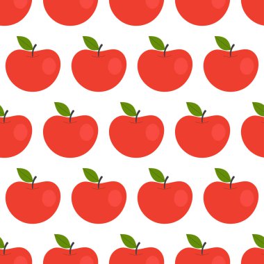 Kırmızı elmalarla basit, pürüzsüz bir desen. Meyveler, vitaminler, vejetaryenlik, sağlıklı beslenme, beslenme, atıştırma, hasat. Çizim düz biçimli