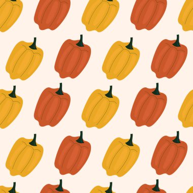 Dolmalık biberli, kırmızı biberli sade ve pürüzsüz bir desen. Sebzeler, vitaminler, vejetaryenlik, sağlıklı beslenme, beslenme, atıştırma, hasat. Çizim düz biçimli