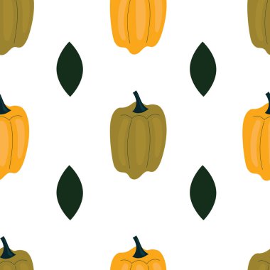 Dolmalık biberli, kırmızı biberli sade ve pürüzsüz bir desen. Sebzeler, vitaminler, vejetaryenlik, sağlıklı beslenme, beslenme, atıştırma, hasat. Çizim düz biçimli