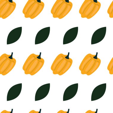 Dolmalık biberli, kırmızı biberli sade ve pürüzsüz bir desen. Sebzeler, vitaminler, vejetaryenlik, sağlıklı beslenme, beslenme, atıştırma, hasat. Çizim düz biçimli