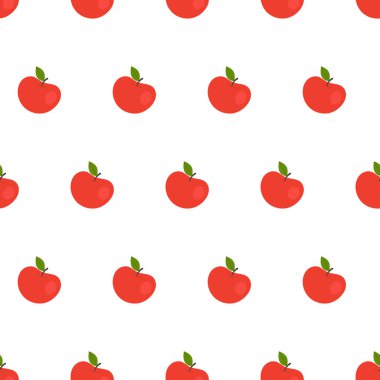 Kırmızı elmalarla basit, pürüzsüz bir desen. Meyveler, vitaminler, vejetaryenlik, sağlıklı beslenme, beslenme, atıştırma, hasat. Çizim düz biçimli